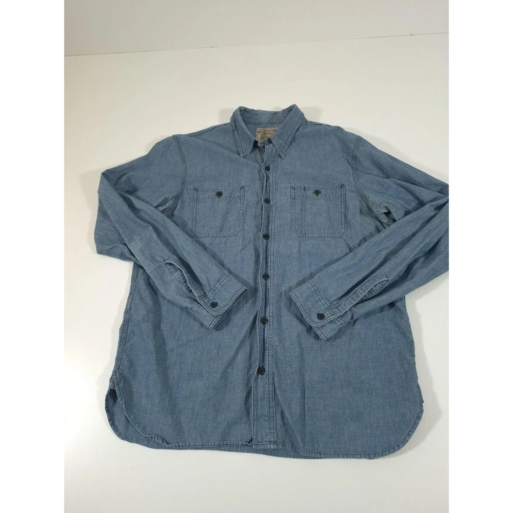 Polo Ralph Lauren Shirt Mens L Blue Denim Long Sleeve Button Up Workwear